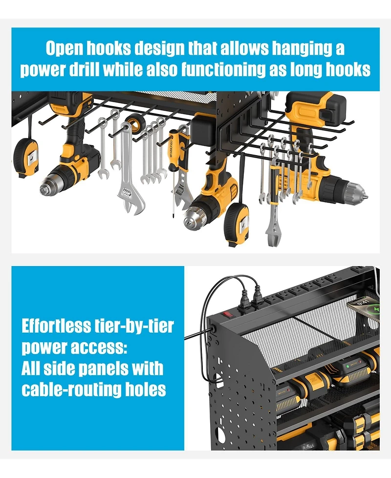 Xdovet Modular Power Tool Storage and Charging Station 4-Tier Wall Mounted Drill Organizer