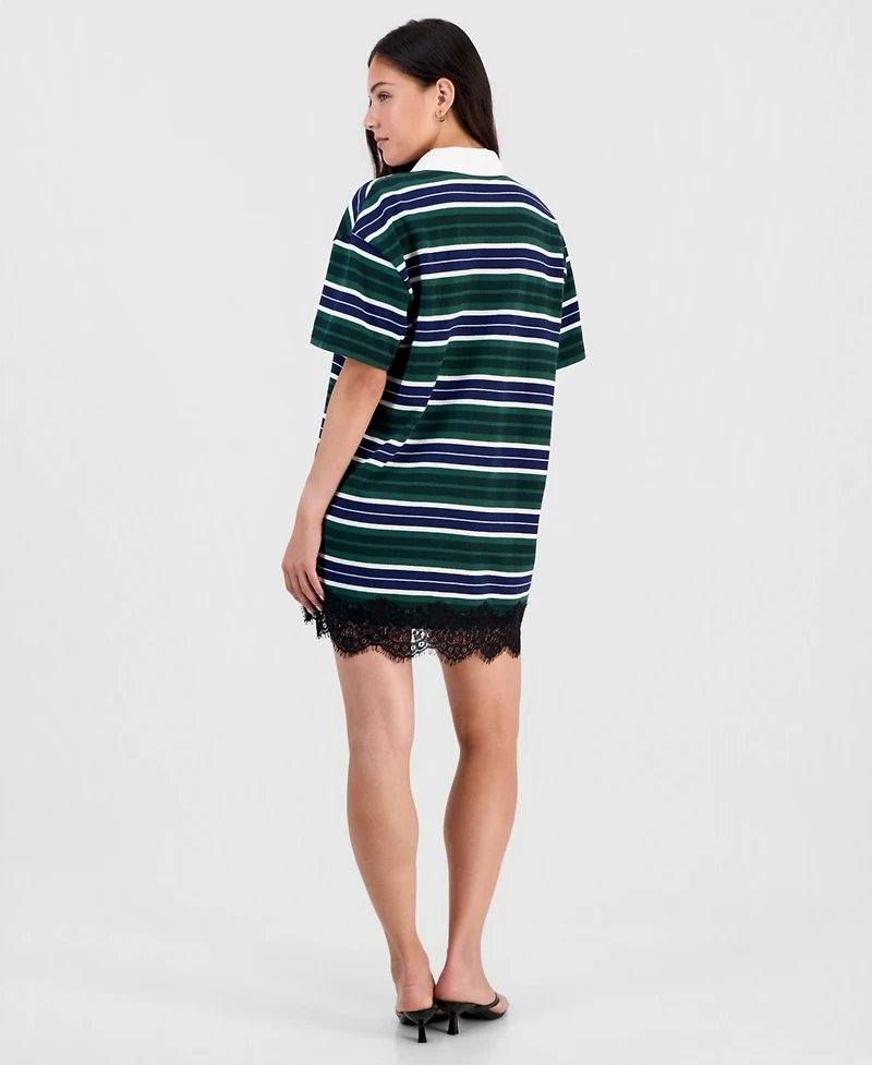 Bar Iii Women's Short-Sleeve Lace-Trim Rugby Dress, Macy's Exclusive