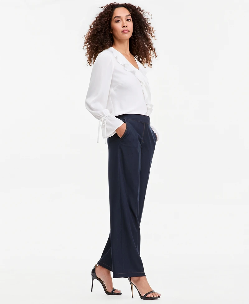 Tahari Asl Women's Wide-Leg Mid-Rise Denim Pants, 31" Inseam