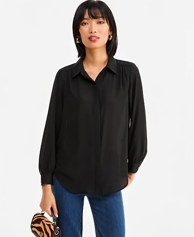 I.n.c. International Concepts Women's Long-Sleeve Collared Button-Down Tunic Blouse, Macy's Exclusive