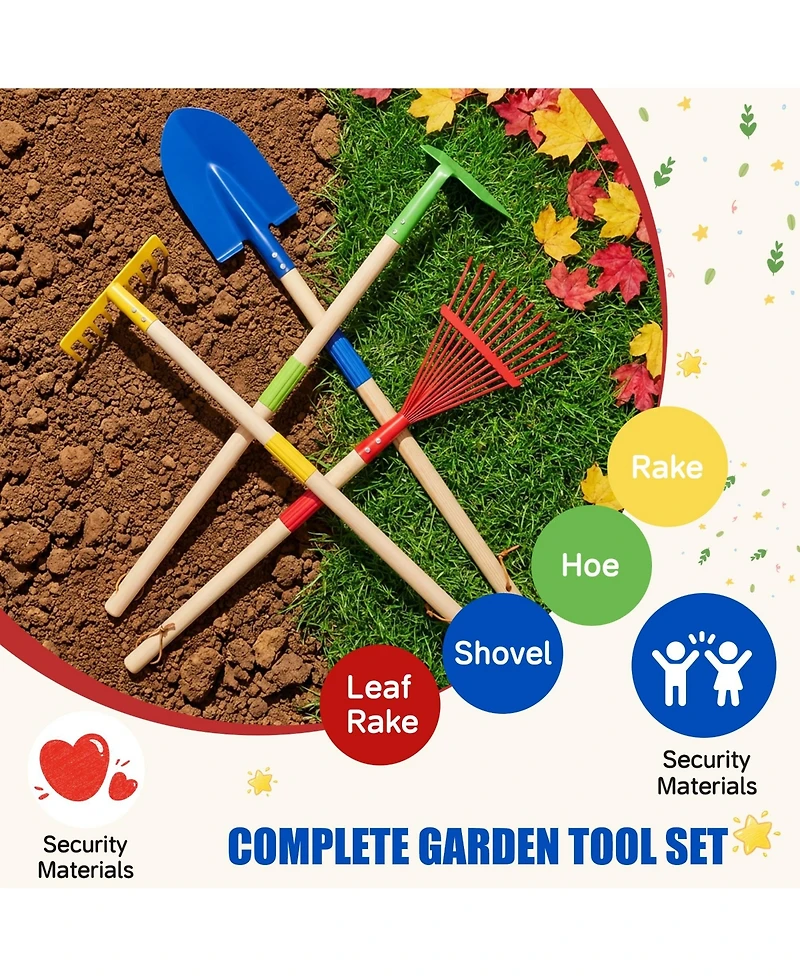 Xdovet Garden Tool Set Shovel Rake Hoe Gloves Storage Bags Wooden Yard Care Kit