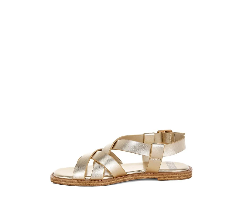 Doata Metallic Genuine Leather Buckled Flats