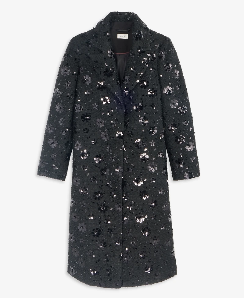 CeCe Women's Sequin Floral Notch-Collar Coat, Created for Macy's