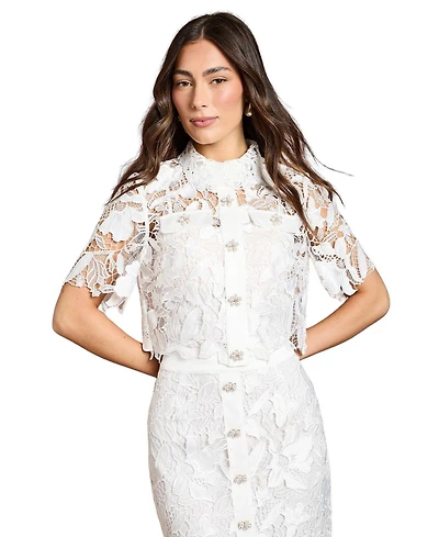 Coast Women's Lace Detail Short Sleeve Collared Shirt