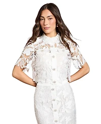 Coast Women's Lace Detail Short Sleeve Collared Shirt