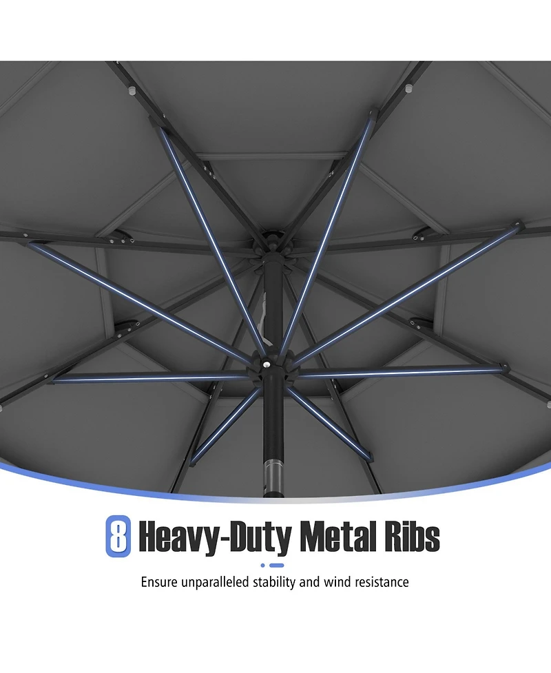Sugift 10 Feet Solar Patio Umbrella with 32 Led Lights 3-Tier Vented Top