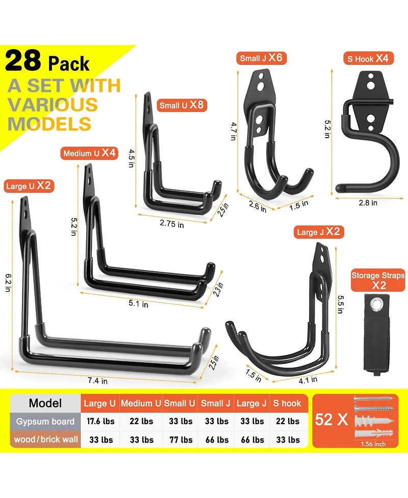 Xdovet Heavy Duty Wall Mounted Storage Hooks for Tools Ladders Bikes Ropes Bulk Items