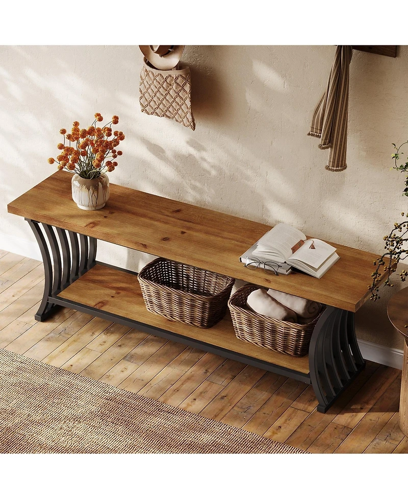Slickblue 55" Wood Entryway Bench with Shoe Storage Shelf