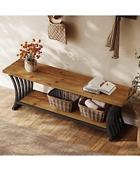 Slickblue 55" Wood Entryway Bench with Shoe Storage Shelf