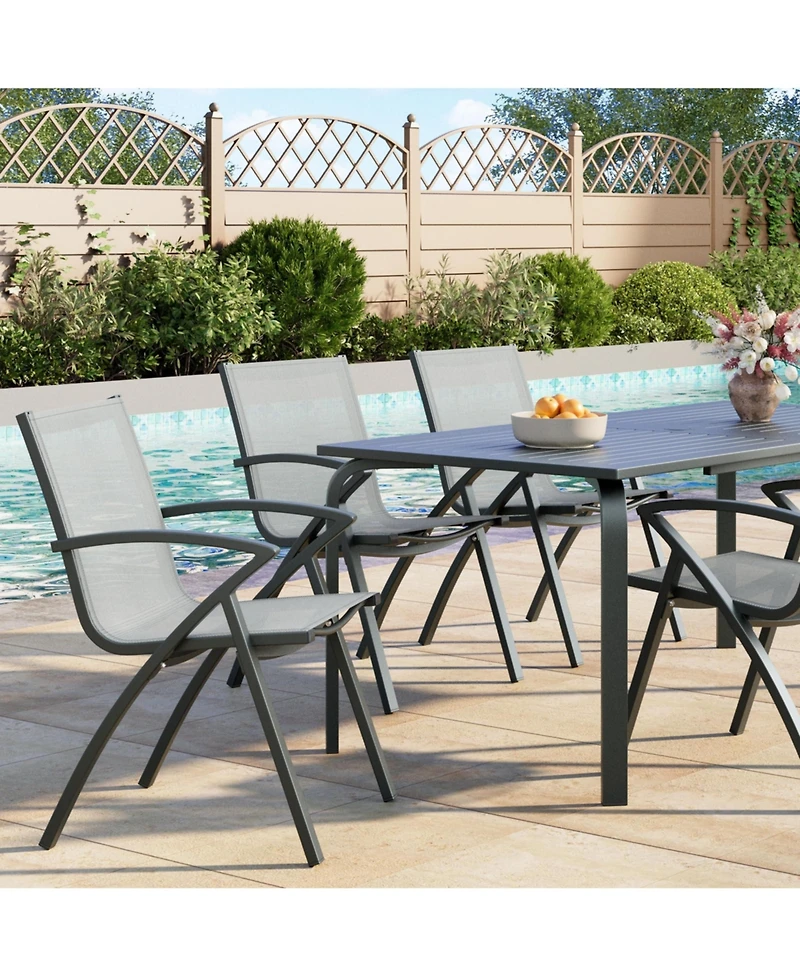 homfan Set of 4 Aluminum Patio Dining Chairs Set - Stackable and All-Weather - Quick-Dry Textilene Mesh, Ergonomic Support, Durable Metal Frame