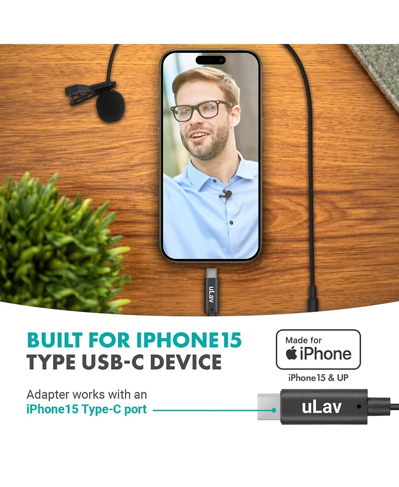Movo Usb-c Wired Omnidirectional Lavalier Clip On Microphone for iPhone 15