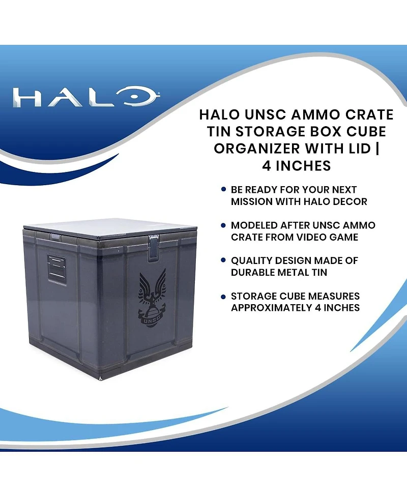Halo Unsc Ammo Crate Tin Storage Box Cube Organizer with Lid