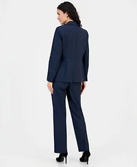 Kasper Womens Notch Collar Jacket Ruffled Sleeveless Blouse Pull On Straight Leg Pants