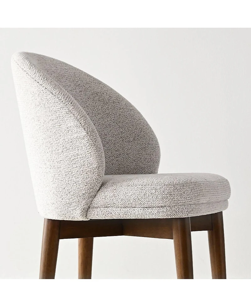 Maison Boucle Upholstered Barrel Dining Side Chairs with Walnut Wood Legs, Set of 2