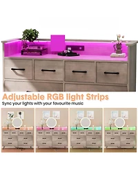 homfan 8-Drawer Dresser with Built-In Charging Station and Led Lights, Sturdy Engineered Wood Storage Organizer Metal Legs, Easy Assembly