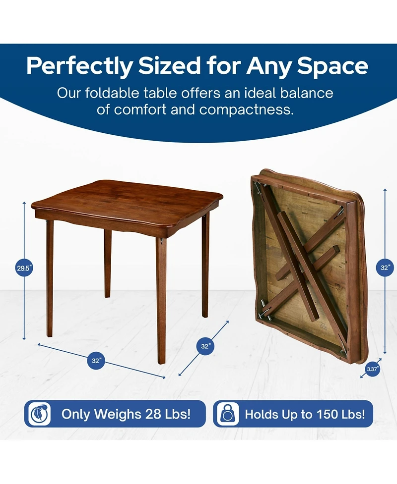 Meco Stakmore Scalloped Edge Compact Traditional Folding Card Table, Fruitwood