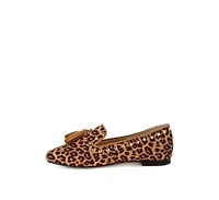 Niloha Studs & Tassels Detail Leopard Loafers