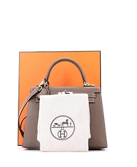 Pre-Owned HERMES Kelly 25 Handbag Madame with Palladium Hardware