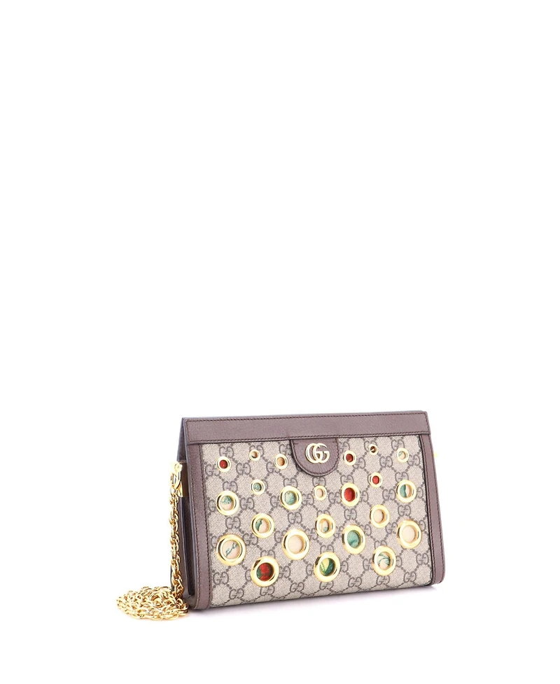 Pre-Owned Gucci Small Ophidia Chain Shoulder Bag Grommet Gg Coated Canvas