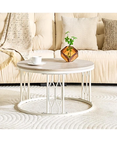 Streamdale Furniture 27.5'' Round Stone-Effect Mdf Coffee Table with Metal Legs