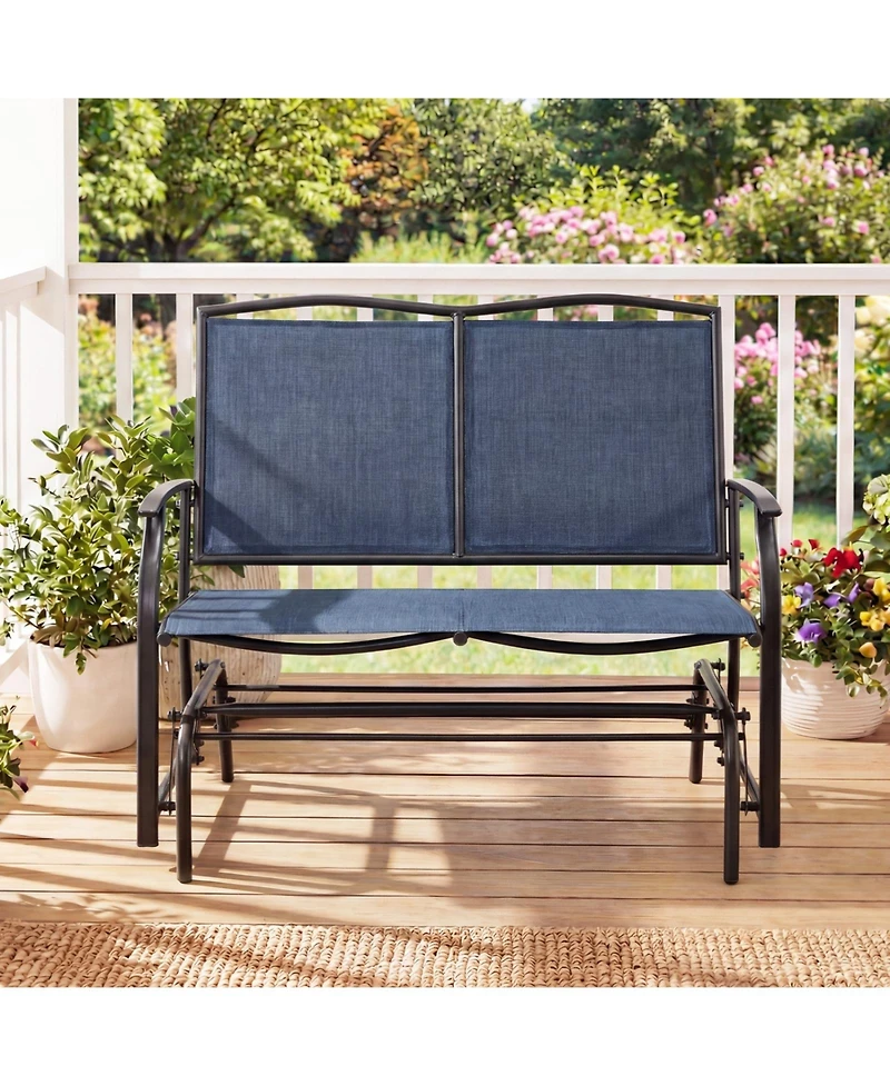Sugift Iron Outdoor Patio Glider Bench with Textilene Seat for Two People