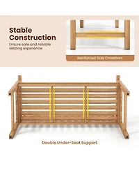 Sugift Teak Wood Outdoor 3-Seat Porch Bench with Curved Armrests and Slatted Backrest
