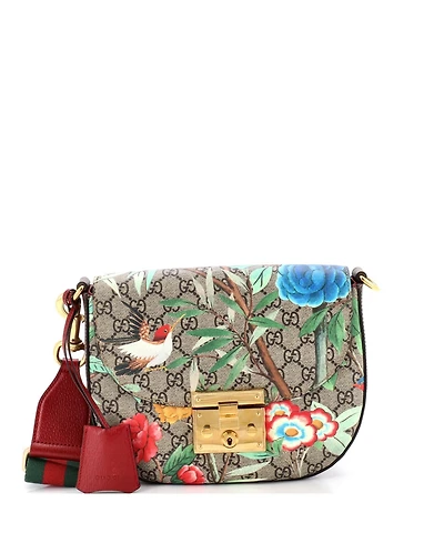 Pre-Owned Gucci Medium Padlock Saddle Shoulder Bag Tian Print Gg Coated Canvas