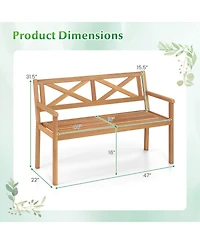 Sugift 2-Person Acacia Wood Garden Bench with Wide Armrests and Slatted Seat