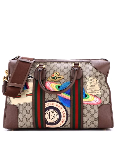 Pre-Owned Gucci Small Courrier Carry On Convertible Duffle Gg Coated Canvas with Applique