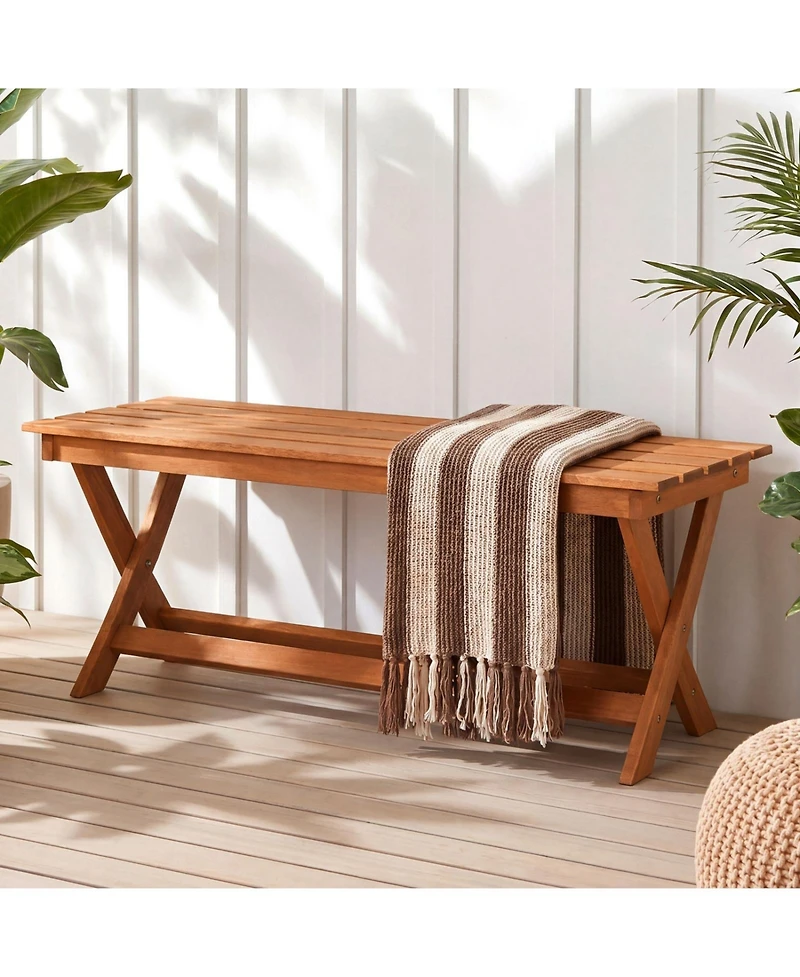 Sugift 2-Seat Wooden Garden Patio Bench with X Shaped Legs and Slatted Seat