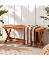 Sugift 2-Seat Wooden Garden Patio Bench with X Shaped Legs and Slatted Seat