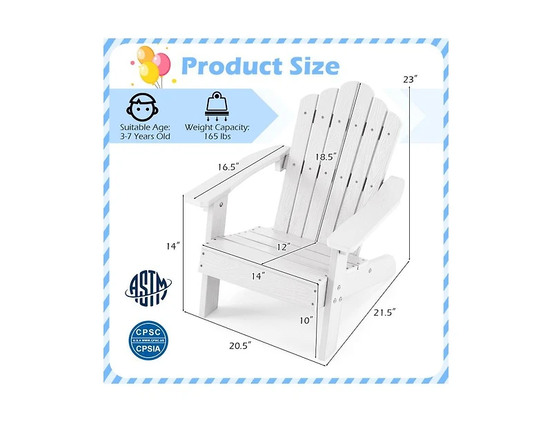 Sugift Set of 2 Kids Hips Outdoor Adirondack Chairs with Tilted High Backrest