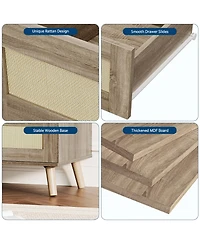 homfan Rattan Dresser with 8 Drawers and Wood Legs for Bedroom, Living Room, Hallway, Entryway