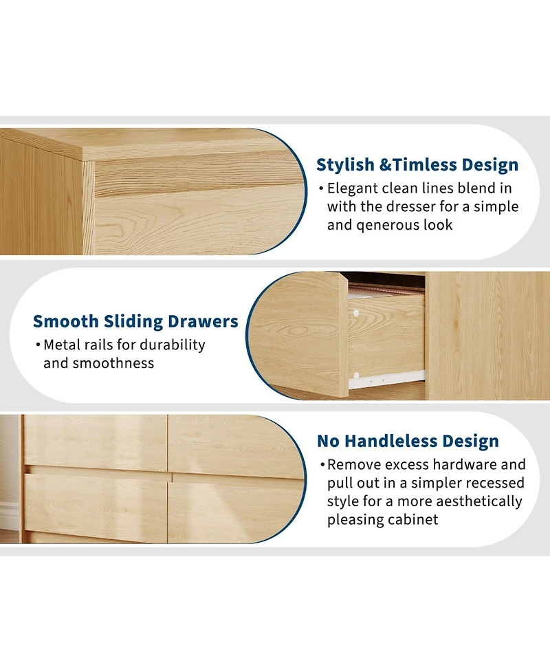 homfan 6 Drawer Dresser with Wide Top and Storage for Bedroom, Living Room, Hallway, or Farmhouse Decor