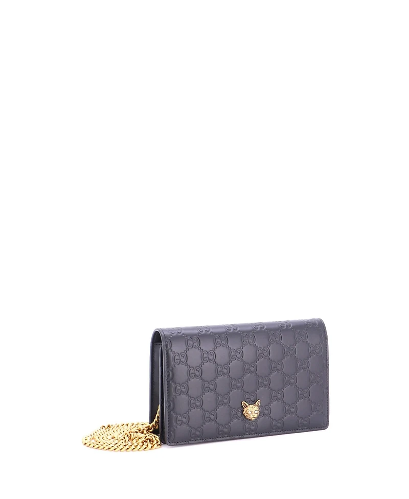 Pre-Owned Gucci Crystal Cat Wallet on Chain Guccissima Leather