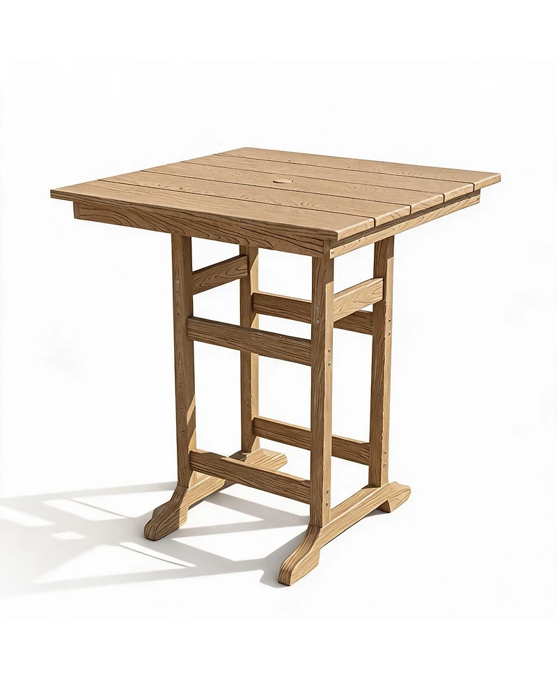 homfan 31.5" Square Hdpe Wood Grain Outdoor Bar Table – 39.6" High Weatherproof Pub Table with Umbrella Hole, 300 lb Capacity for Patio and Poolside