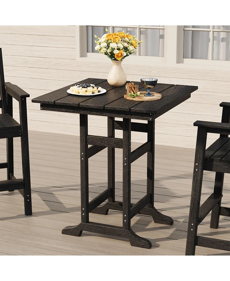 homfan 31.5" Square Hdpe Wood Grain Outdoor Bar Table – 39.6" High Weatherproof Pub with Umbrella Hole, 300 lb Capacity for Patio and Poolside