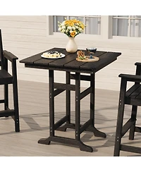 homfan 31.5" Square Hdpe Wood Grain Outdoor Bar Table – 39.6" High Weatherproof Pub with Umbrella Hole, 300 lb Capacity for Patio and Poolside
