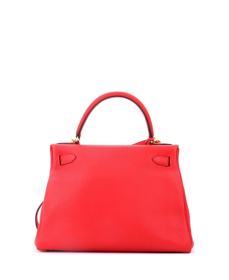 Pre-Owned HERMES Kelly 28 Handbag Red Clemence with Gold Hardware