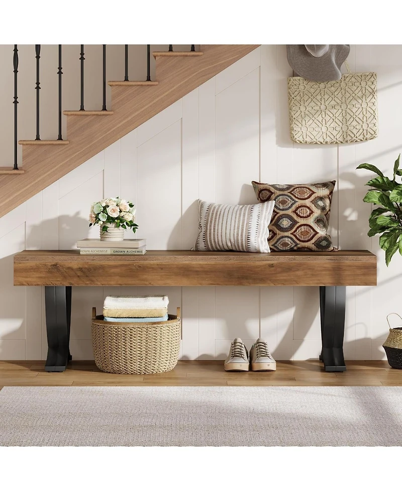 Slickblue Industrial Entryway Shoe Bench with Metal X-Shaped Legs