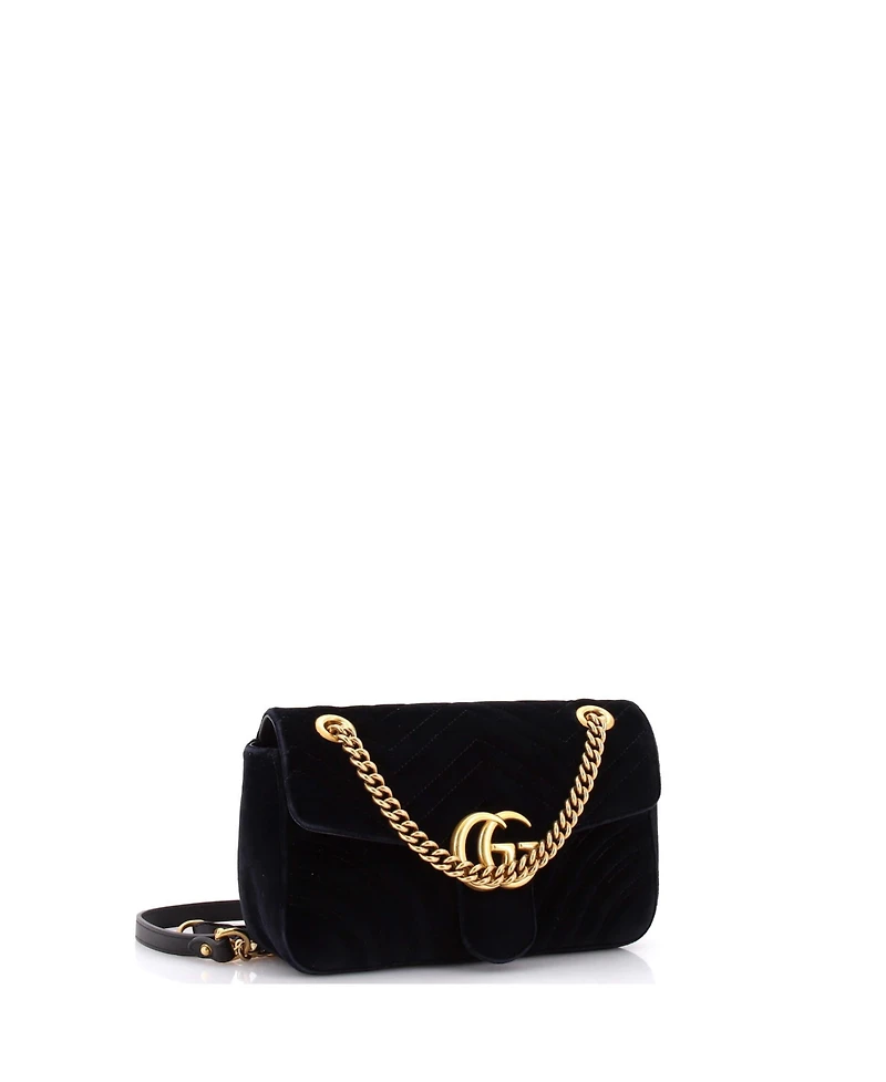 Pre-Owned Gucci Small Gg Marmont Flap Bag Matelasse Velvet