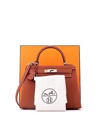Pre-Owned HERMES Kelly 28 Handbag Brown Epsom with Palladium Hardware