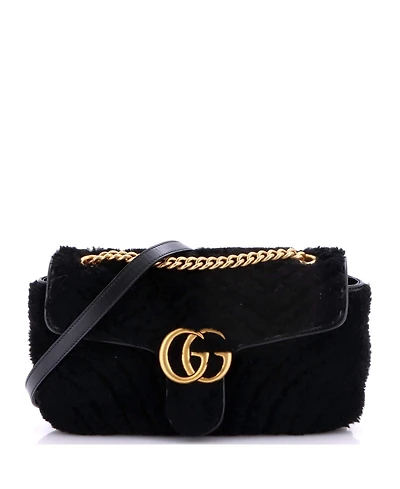 Pre-Owned Gucci Small Gg Marmont Flap Bag Matelasse Shearling