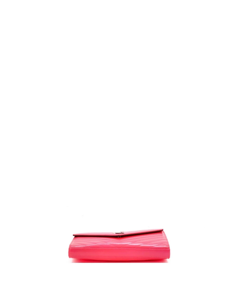 Pre-Owned Saint Laurent Medium Classic Monogram Wallet on Chain Matelasse Chevron Grainy Patent