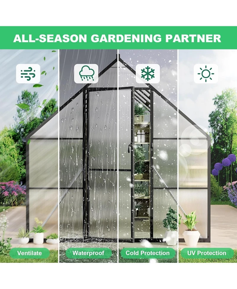 gaomon 8x10 Aluminum-Framed Polycarbonate Heavy Duty with Quick Setup Structure and Roof Vent