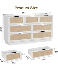 gaomon Farmhouse Rattan Tv Stand for Living Room, Entertainment Center with 7 Storage Drawer and Metal Handle