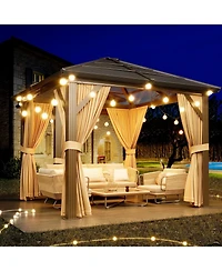 gaomon Hardtop Gazebo, Outdoor Polycarbonate Double Roof Canopy, Aluminum Frame Permanent Pavilion with Curtains and Netting, Sunshade for Garden