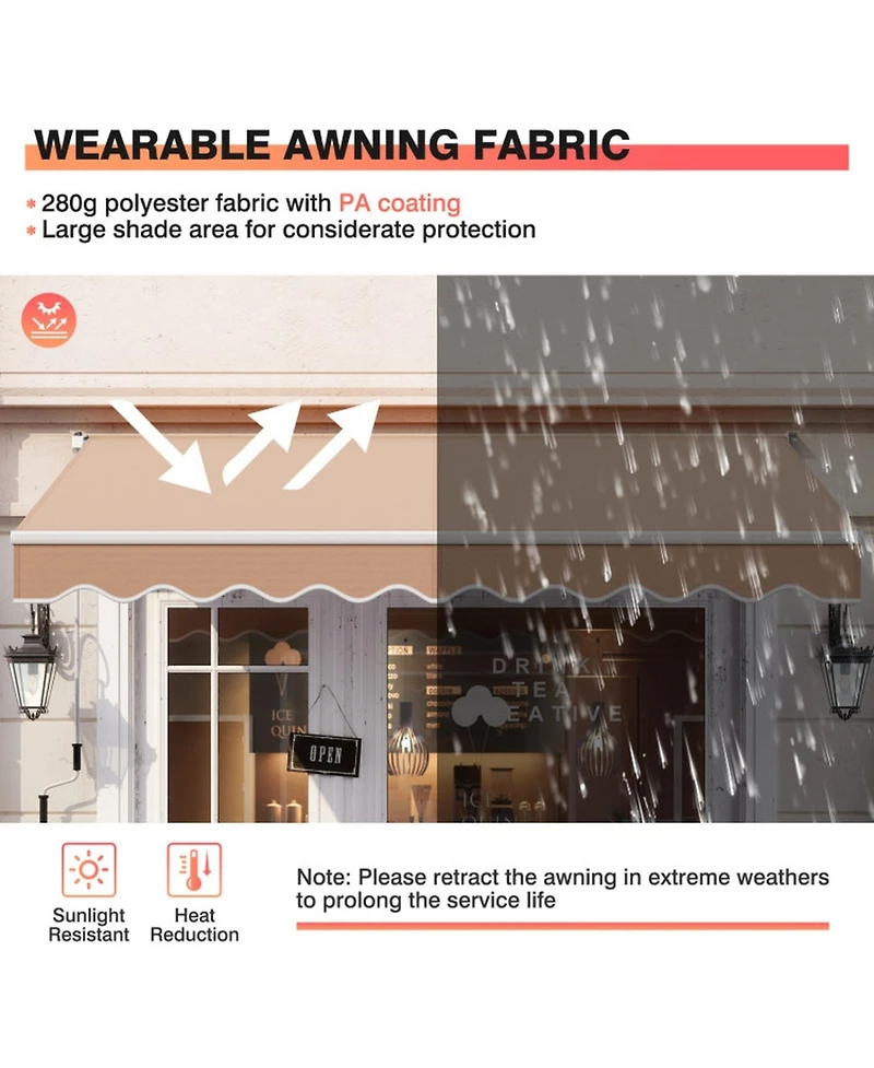 Sugift 10 x 8.2 ft Retractable Patio Awning with Manual Crank Handle and Aluminum Frame