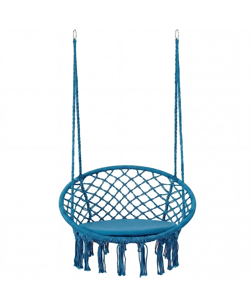 Sugift Macrame Bohemian Swing Hammock Chair with Round Cushion and Metal Rings