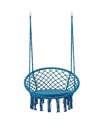 Sugift Macrame Bohemian Swing Hammock Chair with Round Cushion and Metal Rings